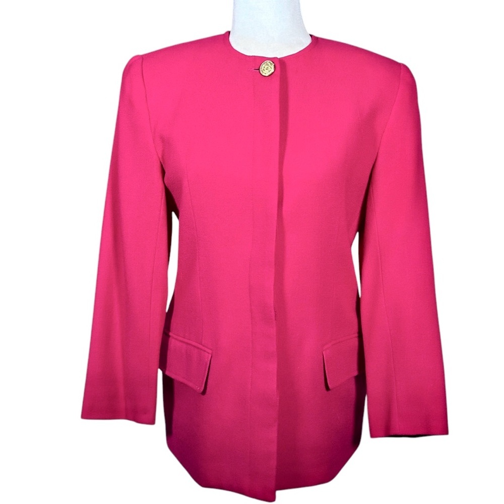VINTAGE Hot Pink Structured Woven Worsted Wool Single Breasted Blazer